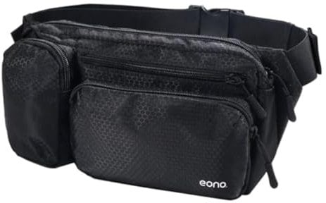 Eono Water Resistant Bum Bag with Multi-Pockets, Large Capacity Waist Fanny Pack for Hiking, Dog Walking, Travel & Outdoor Activities (Black)