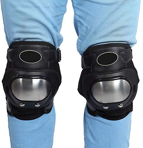 KIMISS 2 pezzi Ginocchiere Motocross Adulti Acciaio Inox - Parastinchi ATV/Moto con Cinghie Regolabili, Leggero & Antiumido (Nero)