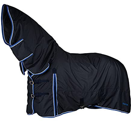 Horze Glasgow Leichte Regendecke mit Halsteil, Weidedecke fur Pferde, Decke fur Pferd, 600D, Blau, 155