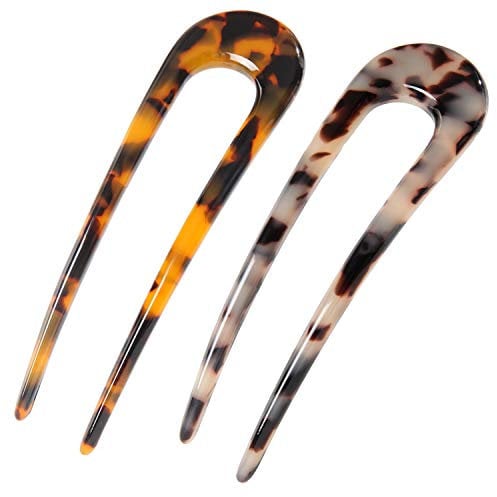 2 Pack French Hair Pin French Twist U Shaped Hair Pin Fork Updo Chignon HairPins for women