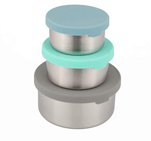 Moonmoon Food Storage Containers | Stainless Steel Snack Pots with Leakproof Silicone Lids | Lunch Box, Kitchen Storage, Sauce Pots, Meal Prep, Baby Weaning | Set of 3 for School or Office
