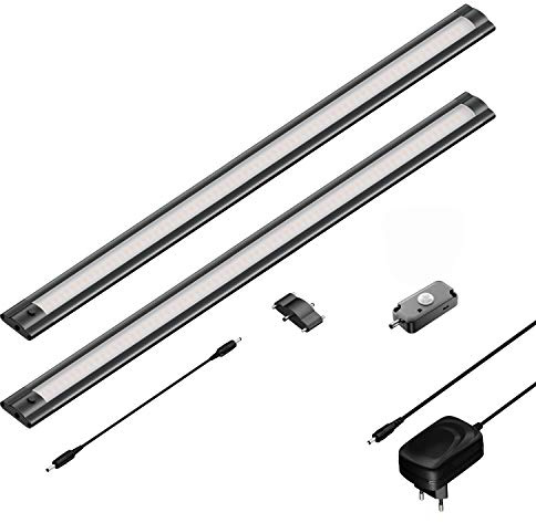 ledscom.de 2er Set LED Unterbau-Leuchte SIRIS schwarz matt mit Bewegungsmelder, flach, je 50cm, je 531lm, warmweiß