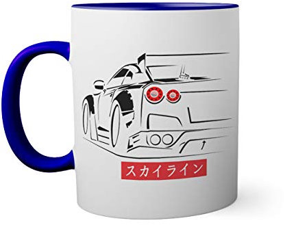 GTR Godzilla R35 JDM Legends japanese Tasse innen und am Henkel dunkelblau außen weiß 330ml