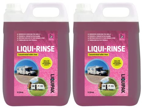 Liquipak Liqui Rinse Toilet Chemical for Caravans & Motorhomes - 2x5L Fresh Flush Tank Fluid - Keeps Toilets Clean & Deodorises - Pink Toilet Rinse for Cassette & Portable Toilets
