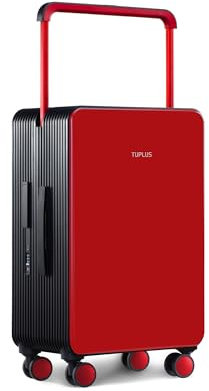 TUPLUS Koffer Trolley ABS Rollkoffer mit 4 Rollen Reisekoffer Handgepäck Hartschalenkoffer mit TSA Schloss, Saldo Serie (Schwarz&Rot, M (66,5cm - 62L))