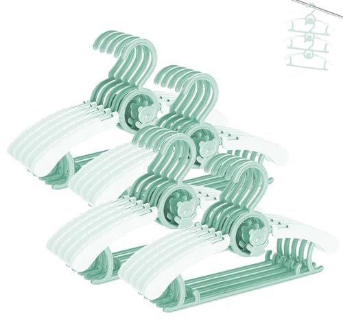 HGYZE Baby Kleiderbügel Kinder Antirutsch, 29-37cm Ausziehbare Kinderkleiderbügel, 20 Stück Kleiderbügel aus Kunststoff für Strampler, Kinderbekleidung, Hosen, Kleider und Kleidung, Grün + Weiß Bügel
