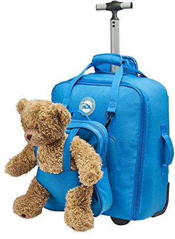 Cabin Max Underseat Children's Bear Bag 30L 45x36x20 cm Easyjet Size - Trolley Backpack with Removable Bag (Blue)