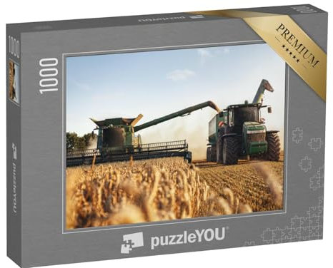 puzzleYOU: Puzzle 1000 Teile „Mähdrescher und Traktor bei der Arbeit auf einem Weizenfeld“ – aus der Puzzle-Kollektion Traktoren, Landwirtschaft