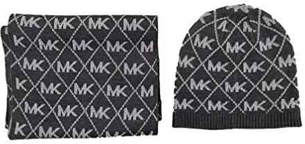 Michael Kors Women`s Metallic MK Diamond Logo Scarf And Hat 2 Piece Set (Grey(539230C-022)/S, One Size)