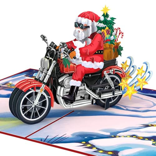 papercrush® Pop-Up Karte Weihnachtsmann auf Motorrad - Lustige 3D Weihnachtskarte für Männer (Freund, Papa, Mann) - Frohe Weihnachten Karte für Motorradfahrer und Biker