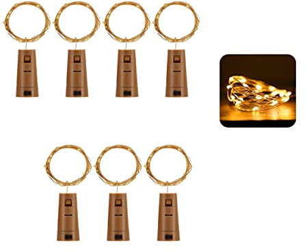 7 x Flaschenlichter, 2 m, 20 LEDs, batteriebetrieben, Mini-Lichterkette für Weinflaschen, Kupferdraht, Lichterkette für Zuhause, Tisch, Party, Hochzeit, DIY, Garten, Gin-Glasdekoration
