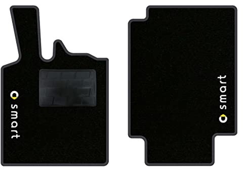 QUEMAR Auto-Fußmatten-Set kompatibel mit Smart Fortwo W450 1998-2007 / Set 2 Fußmatten aus Teppich und Gummi nach Maß, Stickerei und Farben (2 Logos + Stickerei, Anthrazit)