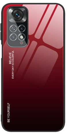 DEDUX Hülle für Xiaomi Redmi Note 11S / Redmi Note 11 4G Handyhülle, Hülle Farbverlauf Glas und TPU Schutzhülle Case Cover für Xiaomi Redmi Note 11S / Redmi Note 11 4G (Rot/Schwarz)