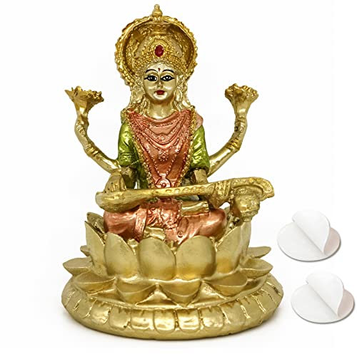 alikiki Hindu-Göttin Saraswati Statue – 11,2 cm H Indischer Gott Saraswati Idol Skulptur Diwali Geschenke für indisches Zuhause, Tempel Mandir Pooja Artikel Auto Armaturenbrett Dekor