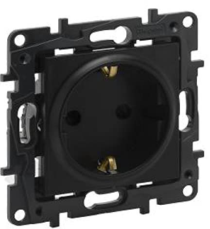 Prise 2P + E Schuko noire Niloe Step encastrée