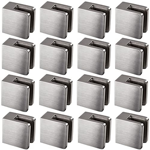 16x Edelstahl Glashalter eckig für 6 mm Glas - Glasklemme flach für gerade Flächen - Geländer Sicherung