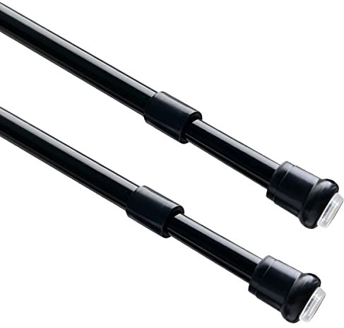 2 Stücks Klein Ausziehbare Klemmstange, Spannstange ohne Bohren, Gardinen Klemmstange, Klemmgardienenstangen für Küche, Schrank, DIY-Projekte (30-45CM,Φ7.6&9.6mm Schwarz)