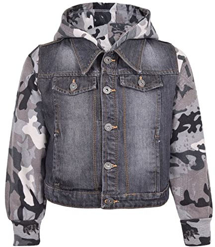 A2Z 4 Kids Boys Denim Jacket Fleece Long Sleeves Button Closure Hooded Coat - Jacket JK15 CamoCharcoal 7-8