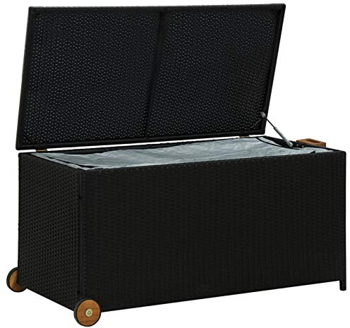 Tidyard Garten Aufbewahrungsbox Auflagenbox Gartenbox Kissenbox Gartenmöbel Garten Box Outdoor Truhe, für Garten, Terrasse, Outdoor, Pool,Schwarz 120x65x61 cm Poly Rattan