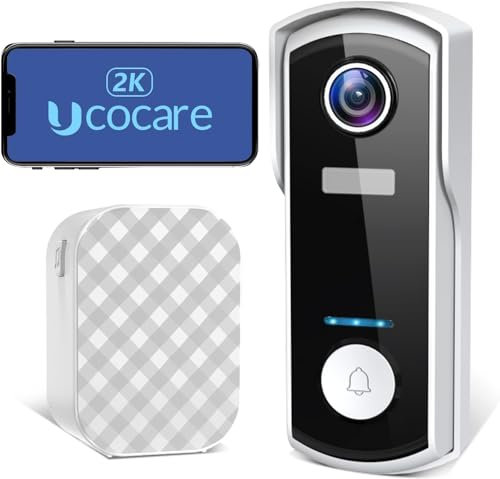 UCOCARE Türklingel mit Kamera, 2K/4MP Klingel mit Kamera, Funkklingel mit Kamera mit Kostenloser Innengong, KI-Menschenerkennung, 3 Sprachwechsleroptionen, 180 Tage Akkulaufzeit, Diebstahlalarm, IP67