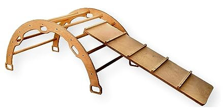 Montessori Kletterbogen mit Rampe | Bogen mit Leiter oder Felswand Rampe für Kinder| Hölzerner Kletterbogen & Kletterwand für Kinder | Set mit Rutsche Rampe für Kletterbogen (Leiter)