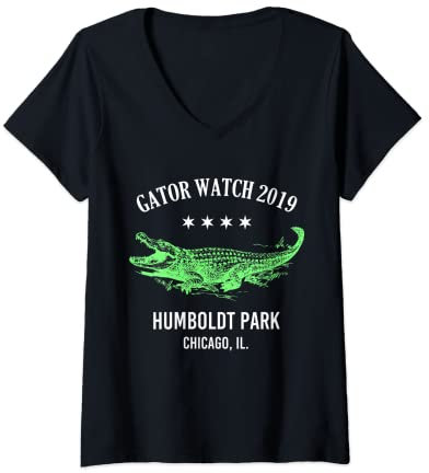 Damen Gator Uhr 2019 Humboldt Park Chicago Rad Lagoon Alligator T-Shirt mit V-Ausschnitt