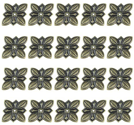 Geesatis 20 Pcs Decorative Corner Onlay Plate Cover Metal Frame Onlay for Wooden Box, Jewelry Box, Case, Cabinet, Drawer(Leaf Pattern)