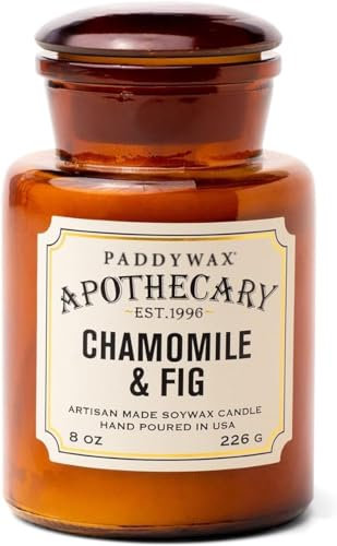 Paddywax Apothecary Duft Kerze, 240 ml im Apothekerglas - äußergewöhnliche Aromen & Düfte, Raumduft Aroma-Therapie, Wachs Kerzenlicht Aromakerze | Amber Cardamom Feige Meersalz (Chamomile & Fig)