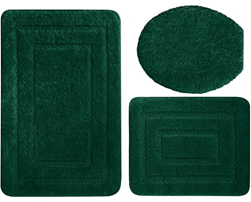 Euromat Badezimmerteppich rutschfeste Weichen Mikrofaser Badematte Badteppich Badvorleger (Grün, Teppich 50x80+Vorleger 50x40+Deckelbezug 48x50 cm)
