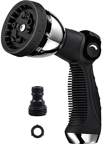 Aspersor de jardín de alta presión para regar plantas, lavar coches, limpiar, bañar mascotas, etc. 10 modos, interruptor de encendido/apagado controlado con el pulgar