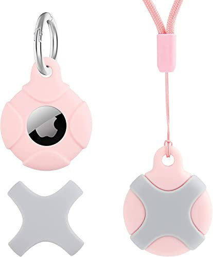 Anhänger Halter für AirTag, Silikon Schutz Hülle für AirTag mit Kinder Waschbar Kratzfest Schlüsselanhänger für Apple Air Tags Tracker,Airtag-Zubehör für Kinder,Schlüssel,Gepäck (Rosa)