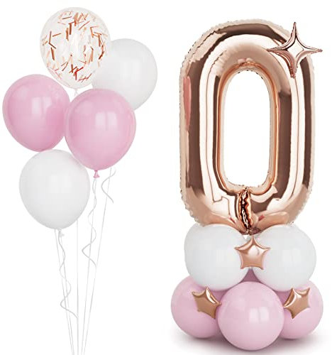 Rose Gold 0 Balloons,40 Inches Number 0 Balloons with Confetti Balloon,Large Helium Foil Mylar Digital Balloons for Girls Women Birthday Party Decorations Wedding Anniversary Engagement Supplies