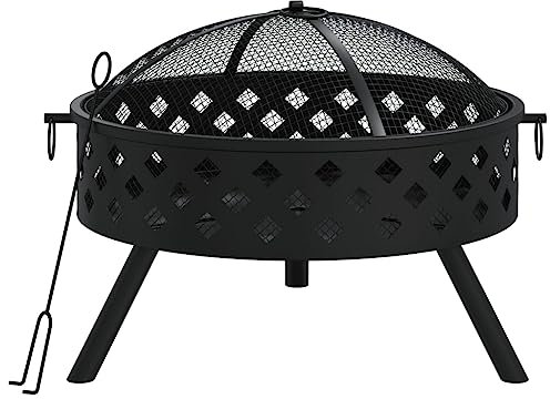 vidaXL Feuerschale mit Schürhaken, Feuerstelle für Garten Terrasse, Feuerkorb mit Funkenschutz, Garten Feuerkorb Terrasse Feuerschale, Stahl