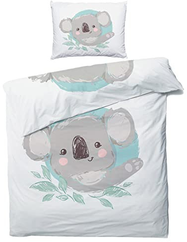 ZDABAOEC Koala Kinderbettwäsche 100x135 Jungen Mädchen, Cute Tiere Kinder Baby Bettwäsche 2er Set - 100% Microfaser Bettbezug + 1 Kissenbezug 40x60, mit Reißverschluss, Wende Motiv