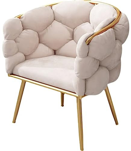 TzUfa Samt-Akzentstuhl, Lounge-Stuhl für Schlafzimmer mit goldenen Metallbeinen, Leichter Luxus-Bubble-Stuhl, eleganter, bequemer gepolsterter Einzelstuhl für Wohnzimmer/Make-up-Raum,Weiß