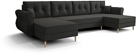 ALTDECOR Ecksofa in U-Form mit Schlaffunktion und Bettkasten Corner Sofa Bett Eckcouch Couch L-Form Schlafcouch Ausziehbar Wohnlandschaft Schlafsofa Cauchsofa - APOL-U - 300x140x93cm Grau