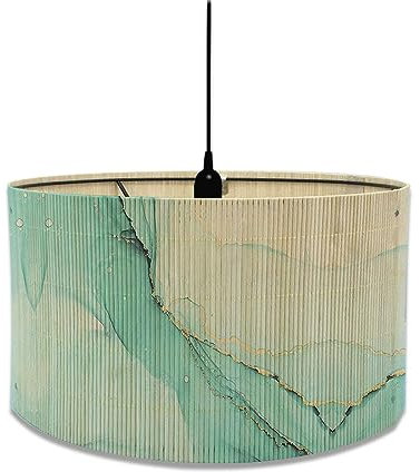 Morbuy Pantalla Lampara Mesa Bambu, Impresión Mármol Estilo Vintage Diámetro 30cm Pantalla para Lámpara de Pie Pantalla Lampara de Tambor Cilíndrica Pantalla para Lampara de Techo (Azul pálido)