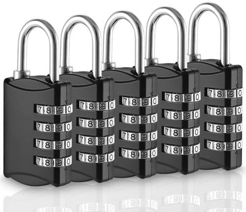 Xespis 5 Piezas Candados con Combinacion, Candado 4 Digitos, Candado Numeros, Candado de Aleación de Zinc, Resistente a la Intemperie, Candado Contraseña, para Taquilla, Maletas Viaje, Gimnasio