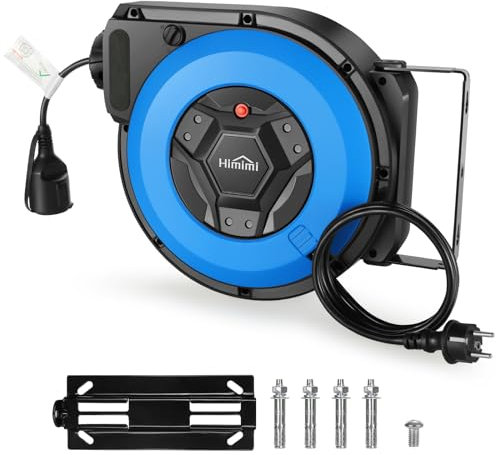Avvolgicavo elettrico automatico con staffa professionale, 15 m+2 m| prolunga retrattile | 1500 W ~ 3000 W| rotazione di 180°| per interni ed esterni| Bobine per cavo protezione Livello IP44