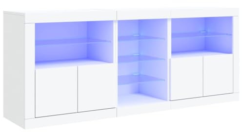 vidaXL Sideboard, Kommode mit viel Stauraum, Highboard Schrank mit LED-Leuchten, Anrichte Beistellschrank Standschrank, Modern, Weiß