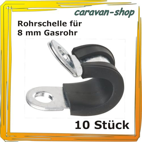 Schelle für Gasrohr 8 mm mit Gummieinlage, Rohrschelle, Befestigungsschelle 10 Stück