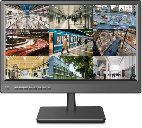 Jexiop - Monitor de seguridad de 17 pulgadas, compatible con USB montado en la pared, reproducción de video de formato completo, monitor de CCTV con entrada AV/HDMI, VGA/salida de auriculares, altavoz