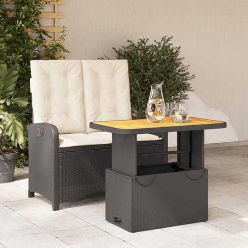 Tidyard 2-TLG. Garten Essgruppe Terrassenmöbel außen Gartenmöbel Set Sitzgruppe Gartentisch mit Stühlen, Gartengruppe Sitzgarnitur Möbelsets, mit Kissen Schwarz Poly Rattan
