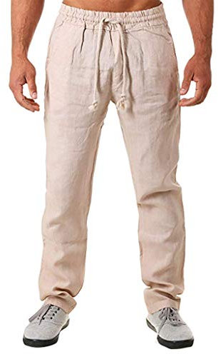 GXYANiaoy Herren Lang Slim Fit Stretch Linenpants Baumwolle Freizeit Lang Mit Taschen Sommerhose Chinohose Mit Taschen Breit Große Größen Trousers Leinenhose