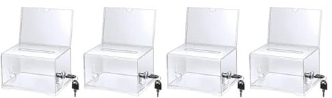 Xptieeck 4 Stück Acryl Spendenbox mit Schloss, klare Wahlurne mit Schilderhalter, Vorschlagsbox für Spendenaktionen