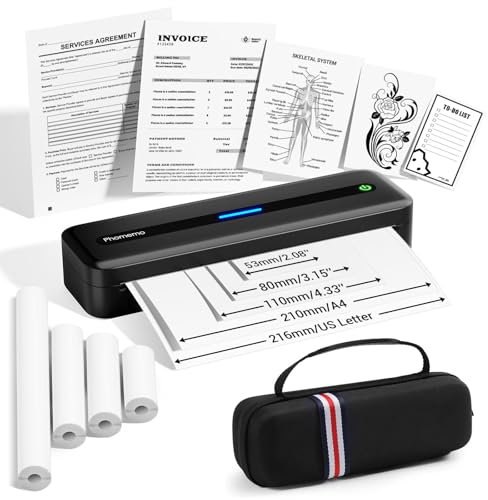 Phomemo M832 Thermodrucker, Tragbarer Drucker A4, Mobiler Drucker für Unterwegs, Mit 4 Thermopapier Rollen, Kompatibel mit PC & Handy