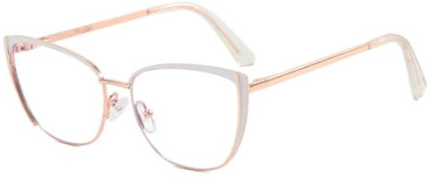 PFINAMC Vintage Eye Anti Blaulicht Metall Brillengestell Optische Brille Damenmode Brillen,Weiß Klar,1