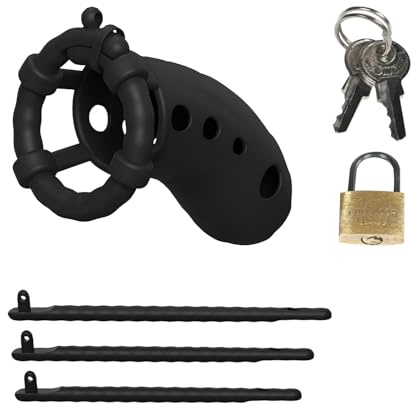 Silikon Keuschheitskäfig Das Männliche Sexspielzeug Cock Cage Wird mit 3 Verschieden Großen Ringen Geliefert Chastity Cage aus Weichem Material zum Training des Männlichen Penis (Black)