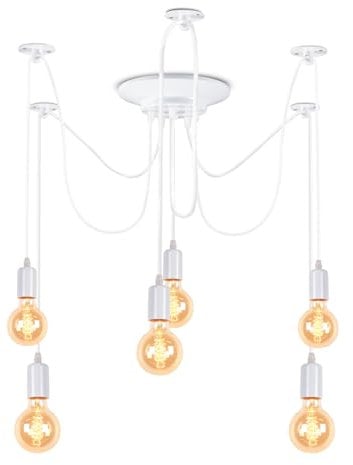 iDEGU Retro-Kronleuchter, 6 Arme, Hängeleuchte, DIY, kreativ, Deckenleuchte, Spinnen-Stil, verstellbar, 150 cm, Vintage, Deckenlampe mit E27-Fassung für Restaurant (weiß, 6 Lichter)