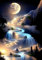 5D Diamantmalerei Set für Erwachsene(30X40CM), Leuchtender Mond über Wasserfall, DIY Mondlicht Vollbohrer Diamond Paintin，diamond painting erwachsene set， für Wanddeko im Wohnzimmer oder Schlafzimmer